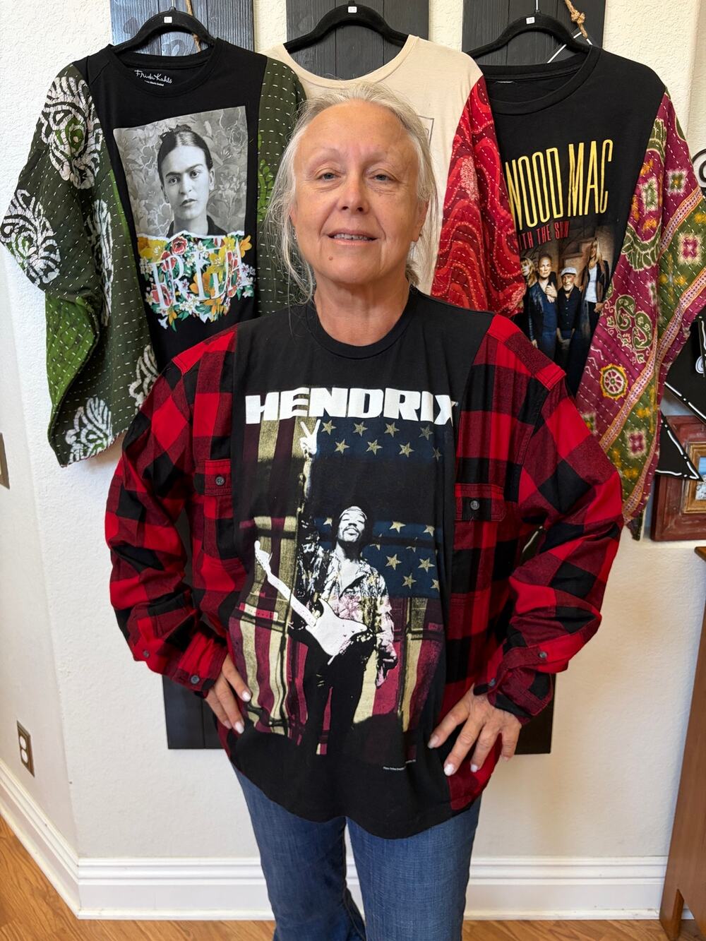 Jimi Hendrix Upcycled Flannel Sweatshirt Shirt Oversize Unisex